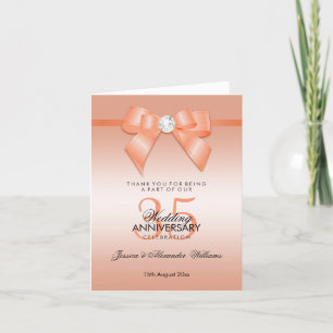 Cartão De Agradecimento Coral Bow & Ribbon 35th Wedding Anniversary