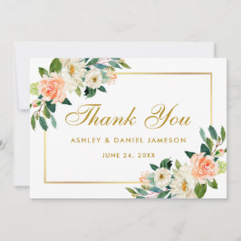 Cartão De Agradecimento Coral Floral Dourado Casamento Obrigado