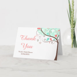 Cartão De Agradecimento Coral & Green Floral Bird Bridal Shower Thank You