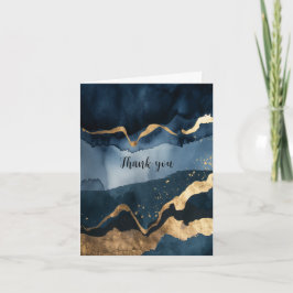 Cartão De Agradecimento Cores de água azuis com feixes de ouro