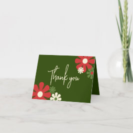 Cartão De Agradecimento Cores de Natal Florais Modernas e Retro Bonitas