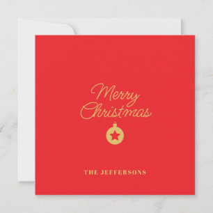 Cartão De Agradecimento Cores Vermelho Brilhante e Dourado Feliz Natal