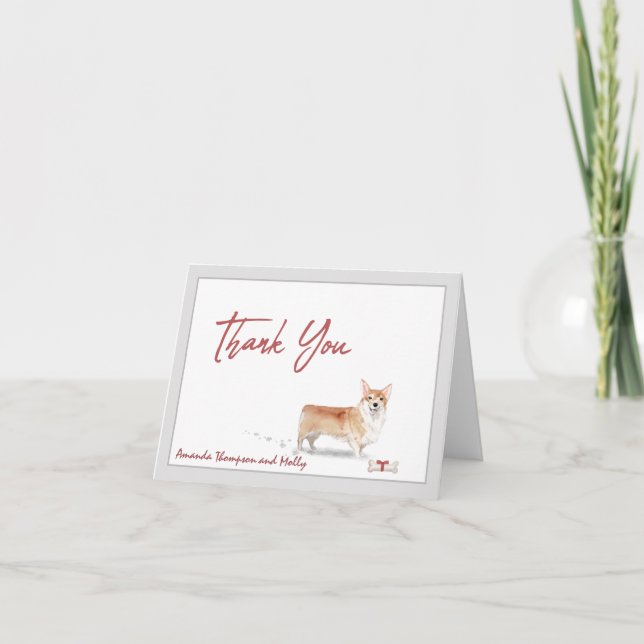 Cartão De Agradecimento Corgi Pet Dog Personalizar Fita Óssea    (Frente)