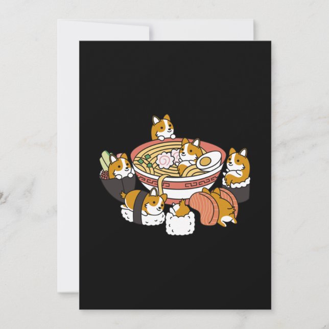 Cartão De Agradecimento Corgi Ramen Sushi (Frente)