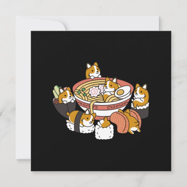 Cartão De Agradecimento Corgi Ramen Sushi (Frente)