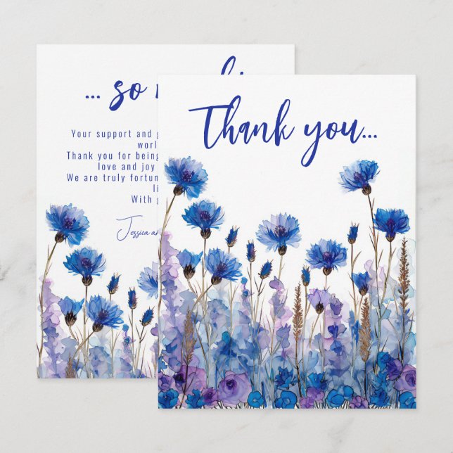 Cartão De Agradecimento 💍 Cornflower e Lavanda Bliss (Frente/Verso)