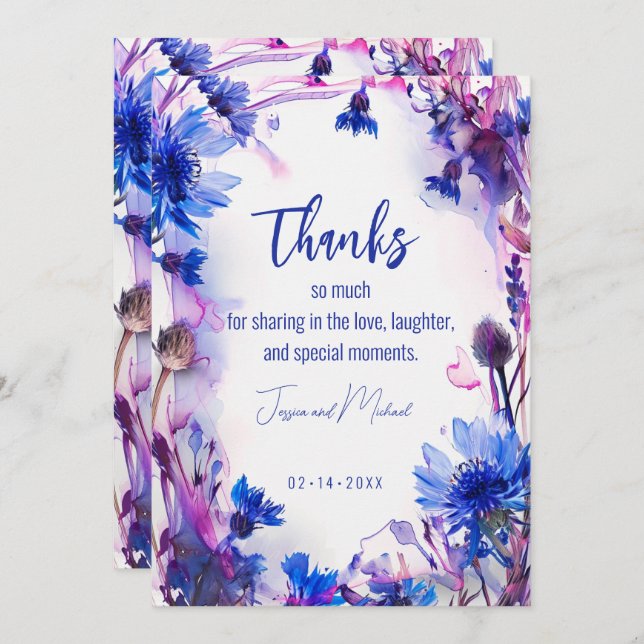 Cartão De Agradecimento 💍 Cornflower e Lavanda Bliss (Frente/Verso)