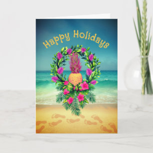 Cartão De Agradecimento Coroa de Abacaxi Tropical Personalizada de Natal