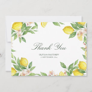 Cartão De Agradecimento Coroa de Aquarela Casamento Mediterrâneo Citrino