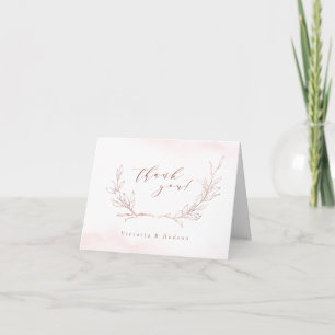 Cartão De Agradecimento Coroa de casamento botânico simples em rosa dourad