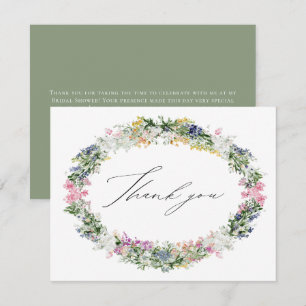 Cartão De Agradecimento Coroa de Flor Silvestre Verde Salgueiro Casamento 