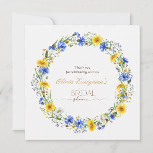 Cartão De Agradecimento Coroa de Flores Silvestres Azul Amarelo Lavanda