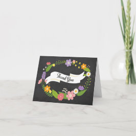 Cartão De Agradecimento Coroa de Madeira Boho em Quadro de Giz Casamento