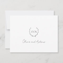 Cartão De Agradecimento Coroa de Monograma Clássico Elegante Casamento