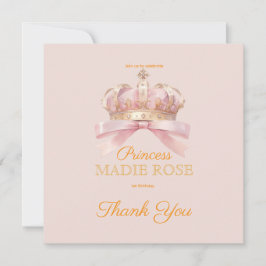 Cartão De Agradecimento Coroa de Princesa Rosa Conto de Fadas Aniversário