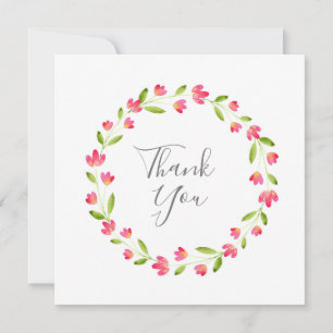 Cartão De Agradecimento Coroa Floral Aquarela Rosa Amarelo Verde