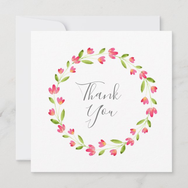 Cartão De Agradecimento Coroa Floral Aquarela Rosa Amarelo Verde (Frente)