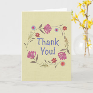Cartão de Agradecimento Coroa Floral Dourado Rosa