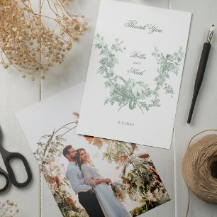 Cartão De Agradecimento Coroa Floral Romântica de Sage com Casamento de Po