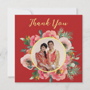 Cartão De Agradecimento Coroa floral rosa moderna para foto de casamento c