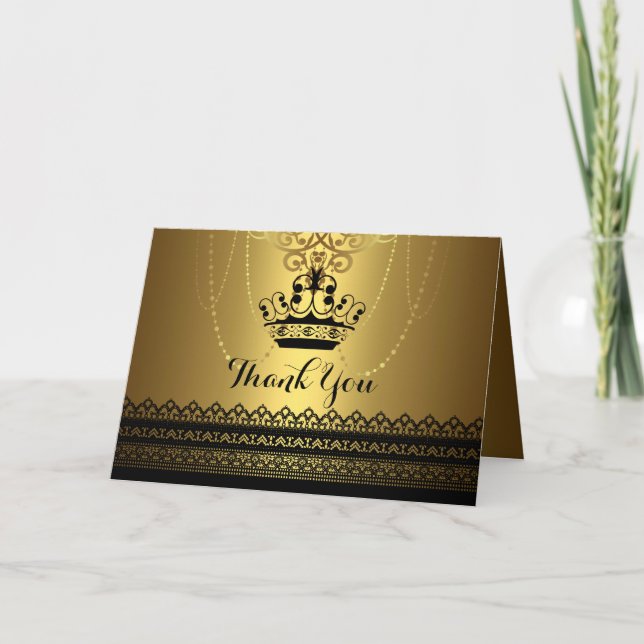 Cartão de Agradecimento Coroa Preto e Dourado (Frente)