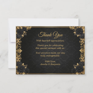 Cartão De Agradecimento Coroa Real Ouro Preto Casamento Elegante