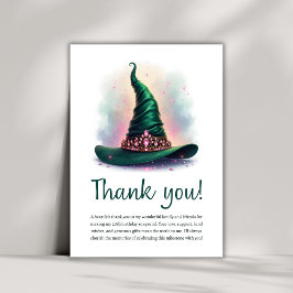 Cartão De Agradecimento Coroa Rosa Mágica e Bruxa Verde - Dia de Aniversár