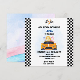 Cartão De Agradecimento Corrida de dinossauro de aniversário menino carro 