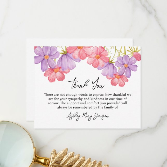 Cartão De Agradecimento Cosmos Funeral Thank You Card Bereavement (Frente/Verso In Situ)