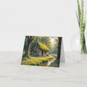 Cartão De Agradecimento Cottage Quaint Stone Por Um Fluxo Woodland