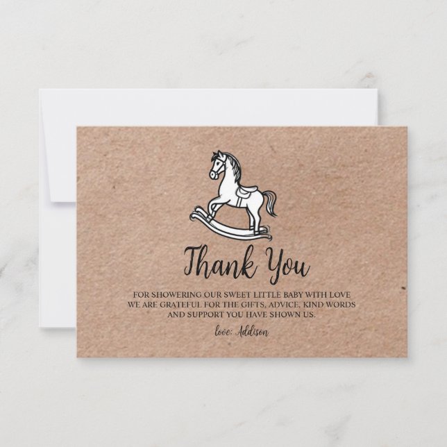 Cartão De Agradecimento Country Rocking Horse Baby Shower Thank You Card  (Frente)