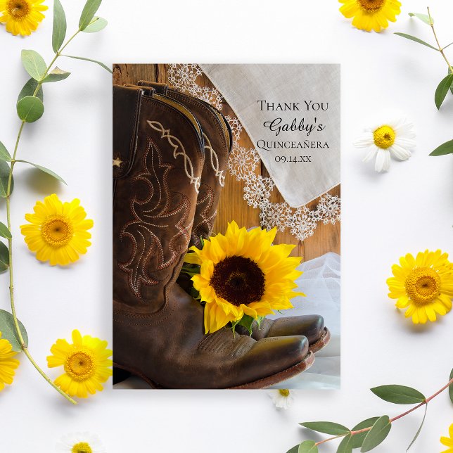 Cartão De Agradecimento Country Sunflower e Lace Quinceañera Obrigado (Criador carregado)