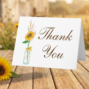 Cartão De Agradecimento Country Sunflower Floral Obrigado Casamento Russo