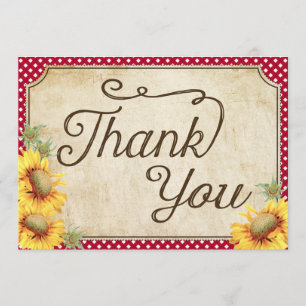 Cartão De Agradecimento Country Sunflower Gingham Cheque Russo Obrigado