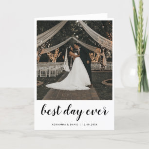 Cartão De Agradecimento Couple Photo Wedding Best Day Ever Modern Script