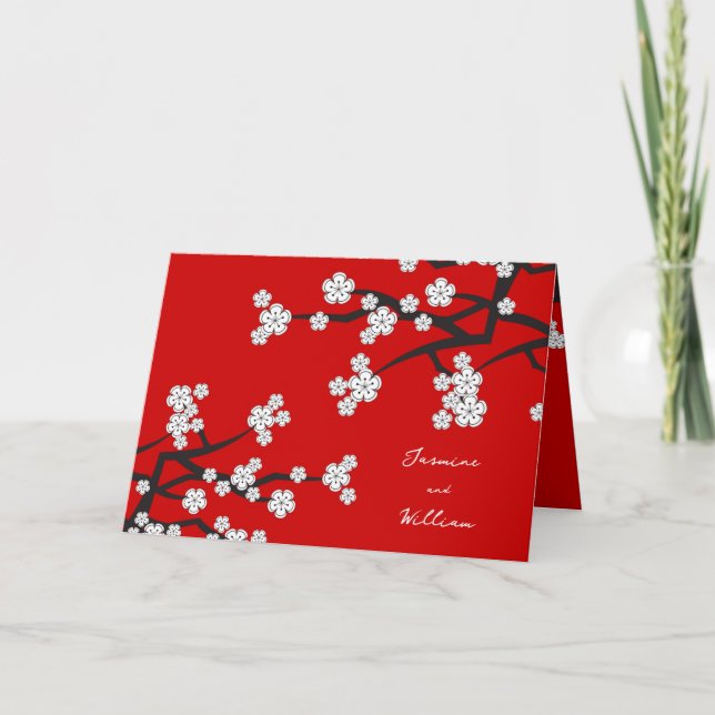 Cartão De Agradecimento Couro Asiático das Flores Brancas Sakura (Frente)
