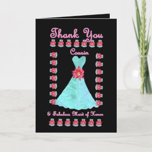 Cartão De Agradecimento COUSIN Maid of Honor THANK YOU Blue Gown