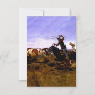 Cartão De Agradecimento "Cowboys Roping a Steer", por Charles M Russell