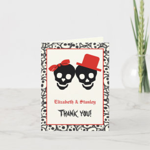 Cartão De Agradecimento Crânios elegantes Halloween vermelho casamento Obr