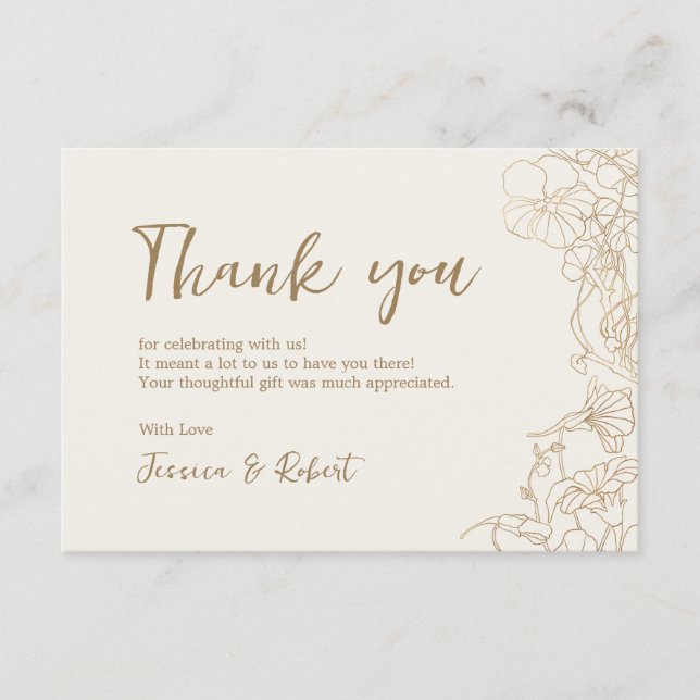 Cartão De Agradecimento Cream Ivory Gold Botanical (Frente)