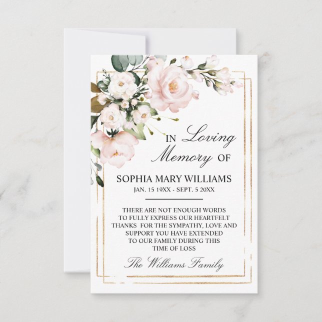 Cartão De Agradecimento Cream Rosa e Green deixam memória de simpatia (Frente)