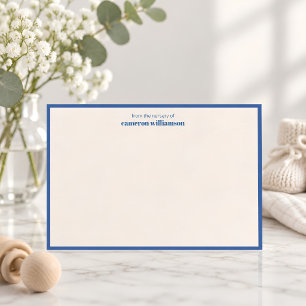 Cartão De Agradecimento Creme Azul Cobalto Berçário Personalizado Nome
