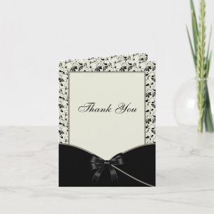Cartão de Agradecimento Creme Damask Marfim Preto