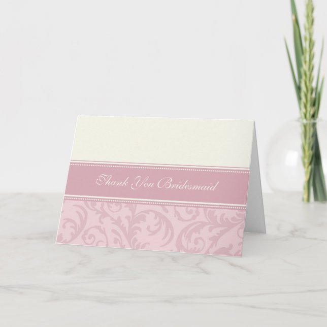 Cartão De Agradecimento Creme Rosa, Sujeira, Obrigado, Bridesmaid Card (Frente)