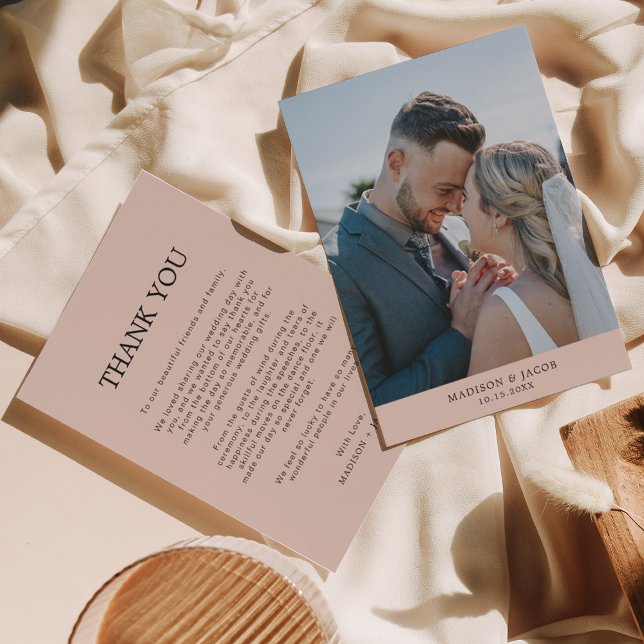 Cartão De Agradecimento Creme Simples De Boho Beige Com Casamento Fotográf (Criador carregado)