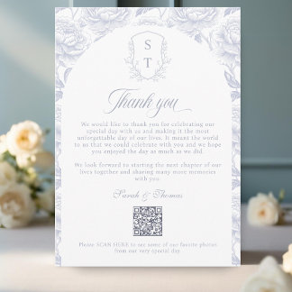 Cartão De Agradecimento Crest Monogram Dusty Blue QR-code Photos Album