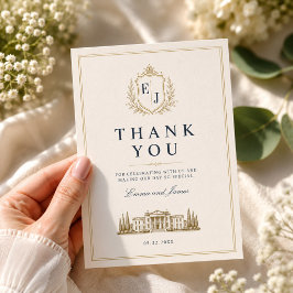 Cartão De Agradecimento Crest Monograma Casamento Elegante Estilo Tradicio