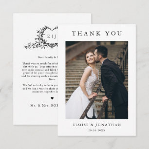 Cartão De Agradecimento Crest monograma de caligrafia minimalista moderna