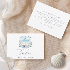 Cartão De Agradecimento Crest Monograma de Casamento de Praia Elegante