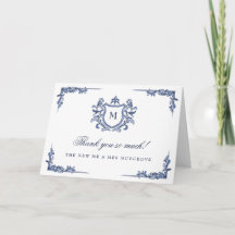 Crest Monograma Desenhado à Mão Azul Casamento Vin